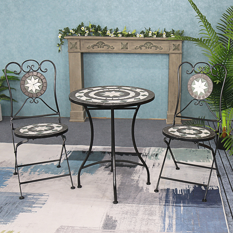 Cover Pic of Amalfi Coast Mosaic Patio Bistro Set in showroom